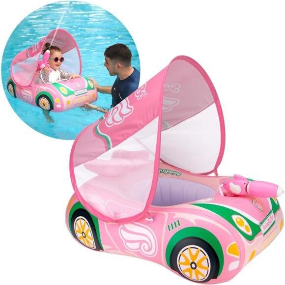Kids Pink Toddler Pool Float Inflatable Car Baby Swim‎ Float for Baby Girls - Picture 1 of 6